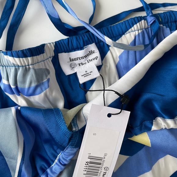 Blue Abstract Print String Halter Neck Mini Dress Lauren Wolfe - Picture 9 of 10